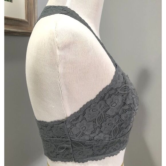 Free People Intimately Grey Racerback Lace Bralette Bra Size Medium - Picture 3 of 11